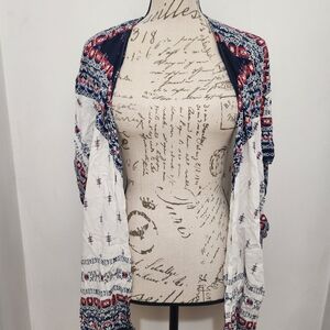 Boho Tribal Print Red/White/Blue Flowy Cardigan Wrap. Maurices. Size L/XL.